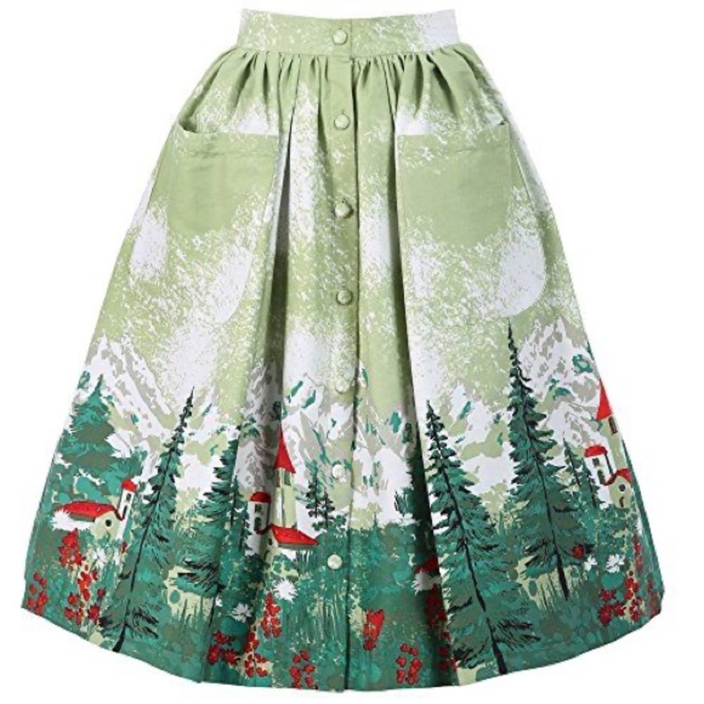 Lindy Bop 'Adalene' Green Alpine Swing Skirt 14US